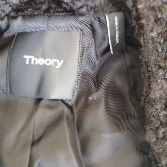 THEORY Black Crop Vegan Faux Fur Slim Moto Asymmetric Zip Cropped Jacket 8 US - Picture 7 of 11